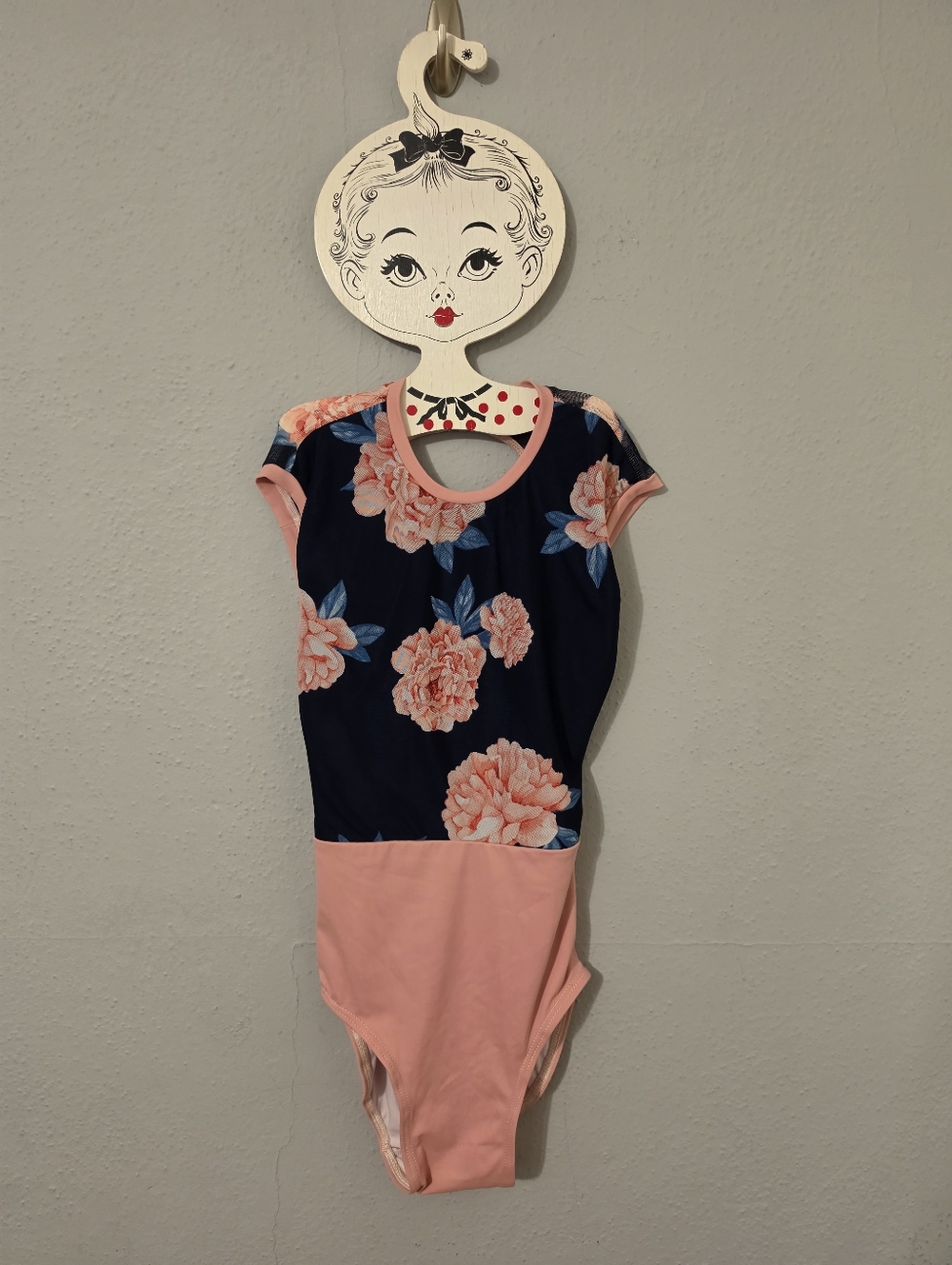 KAS Dancewear Short Sleeve Leotard Pink and Blue Flower Size Med